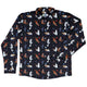 Video Game Cats Dark Long Sleeve Button Up Shirt Geek Nerd adult sizing Animal Patterns Design by Claire Murphy