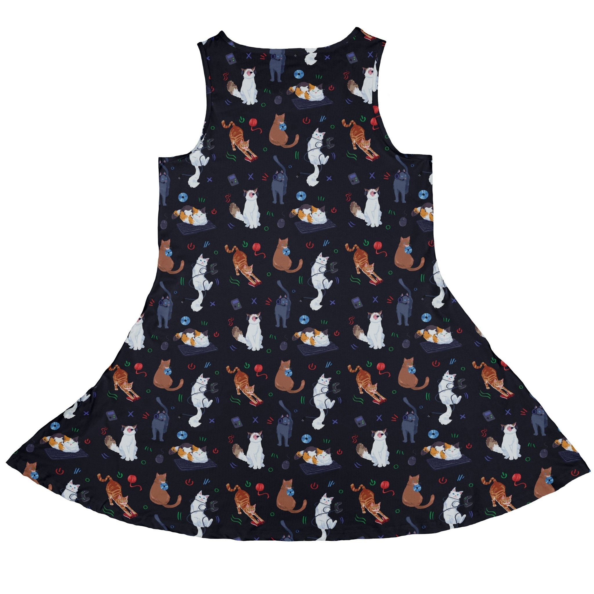 Video Game Cats Dark Dress Geek Nerd Animal Patterns Design by Claire Murphy lx - C