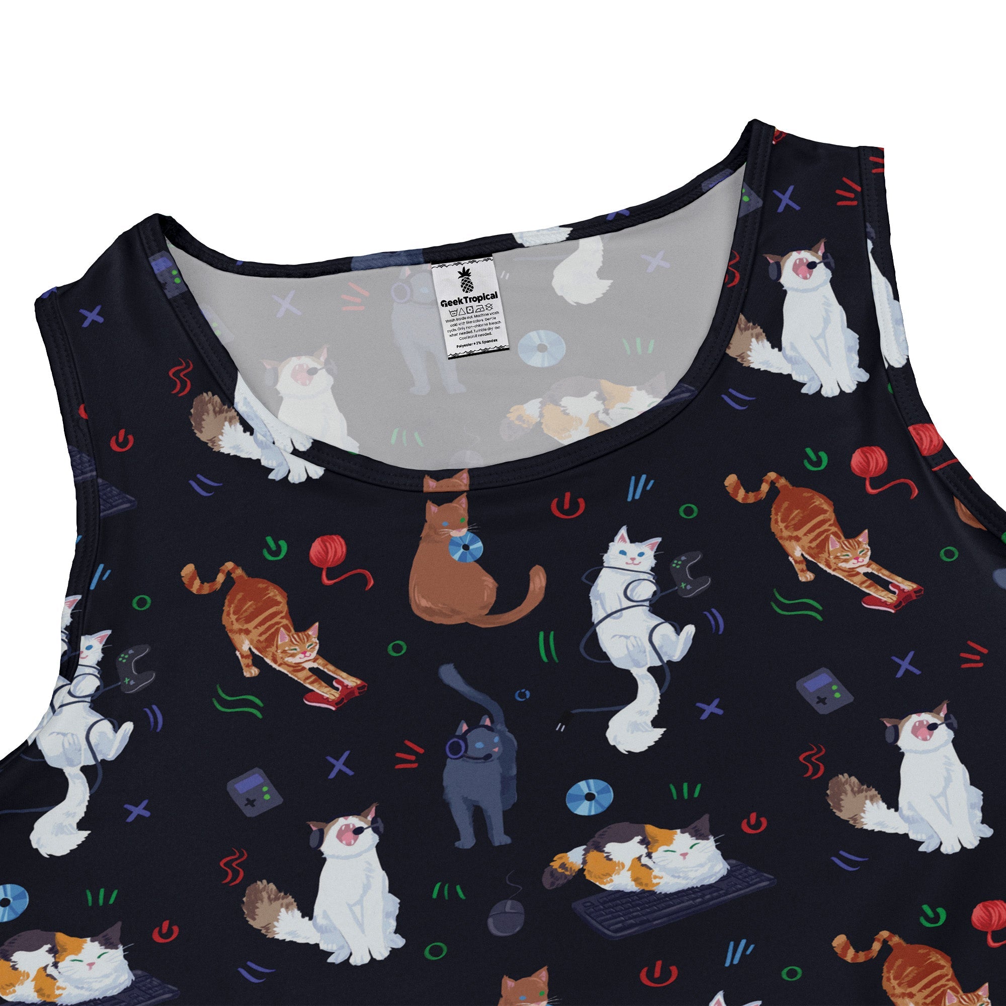 Video Game Cats Dark Dress Geek Nerd Animal Patterns Design by Claire Murphy lx - C