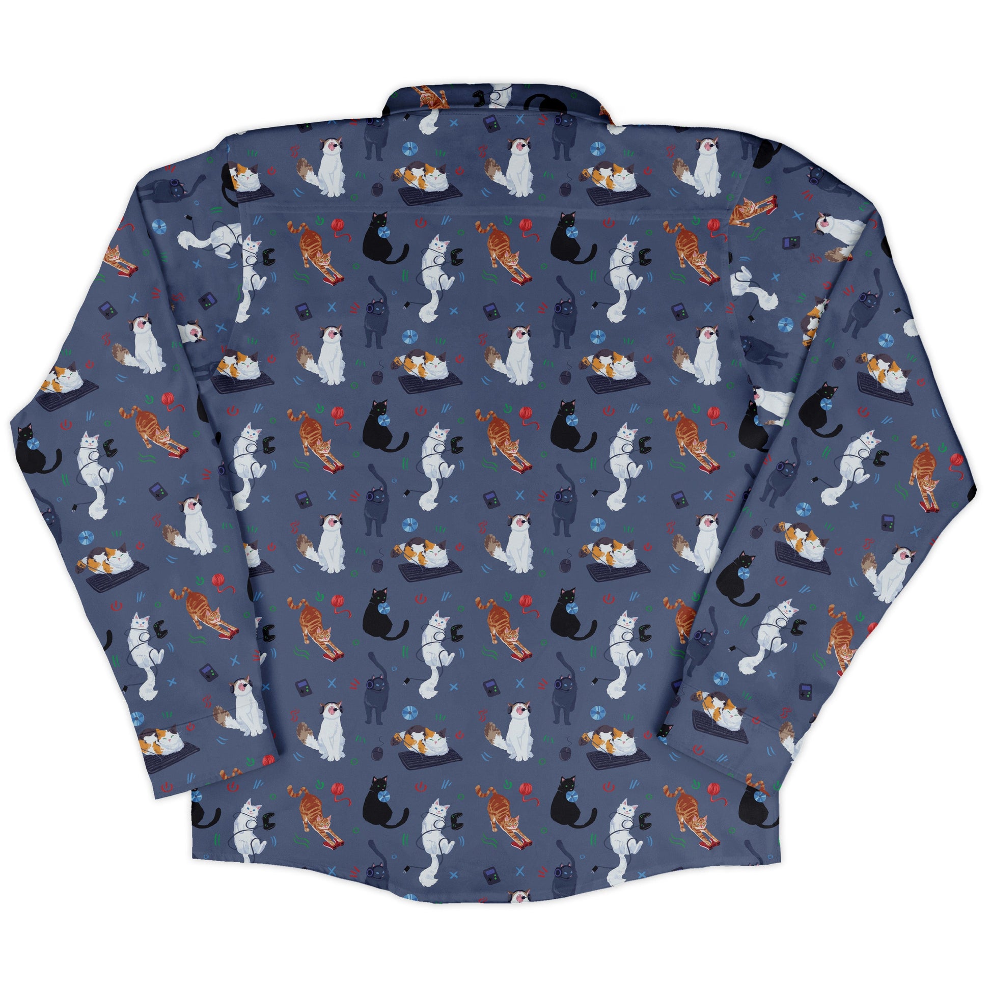 Video Game Cats Light Long Sleeve Button Up Shirt