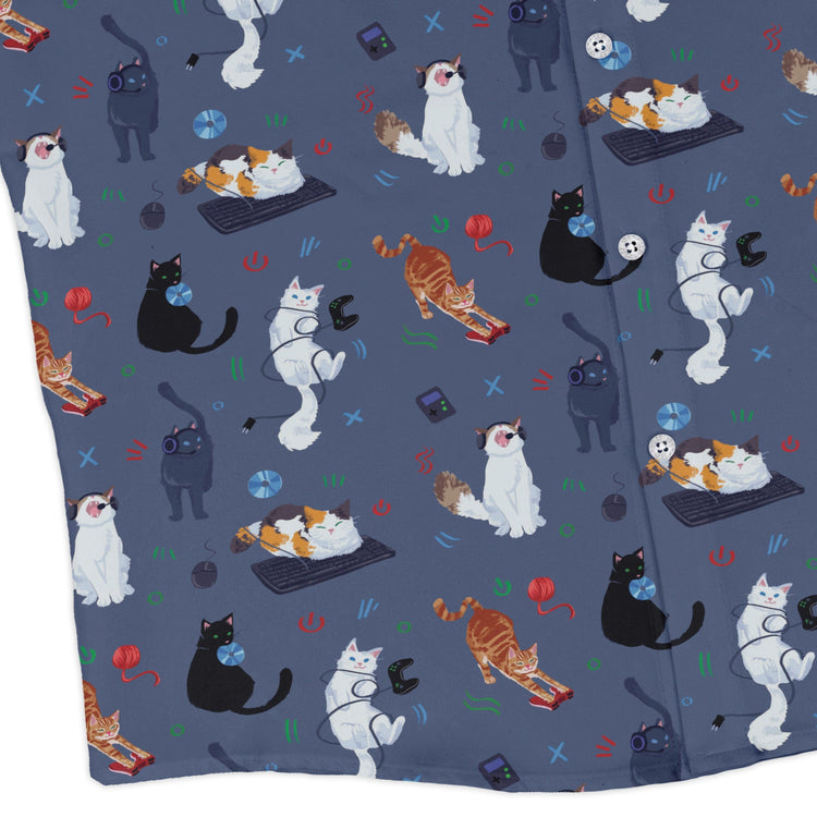 Video Game Cats Light Long Sleeve Button Up Shirt Geek Nerd adult sizing Animal Patterns Design by Claire Murphy