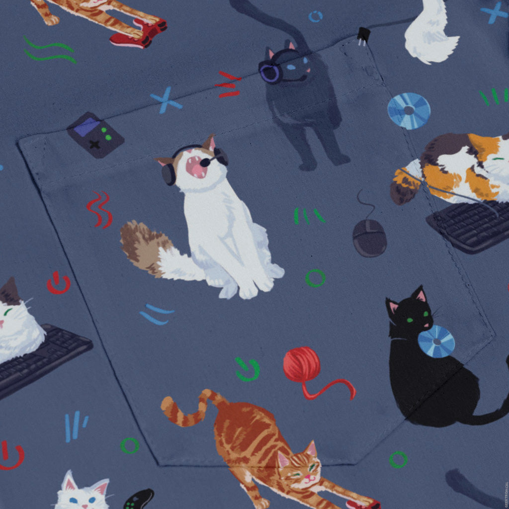 Video Game Cats Light Long Sleeve Button Up Shirt