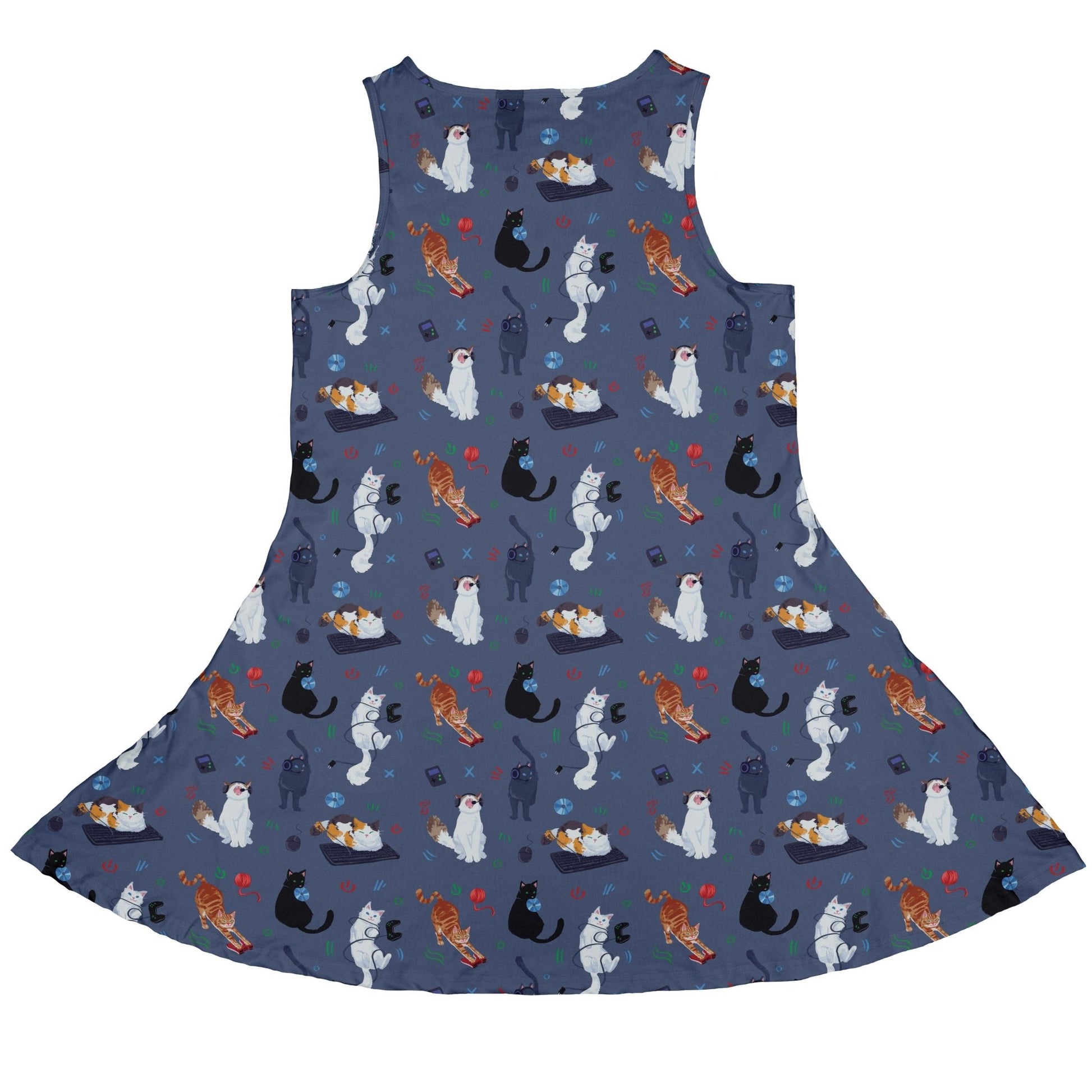 Video Game Cats Light Dress Geek Nerd Animal Patterns Design by Claire Murphy lx - C