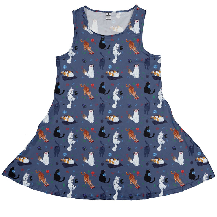 Video Game Cats Light Dress Geek Nerd Animal Patterns Design by Claire Murphy lx - C