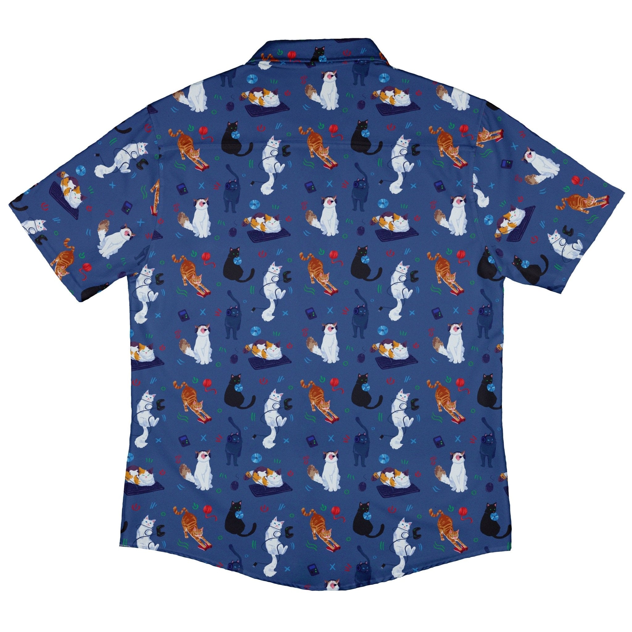 Video Game Cats Light Button Up Shirt - adult sizing - Animal Patterns - Design by Claire Murphy