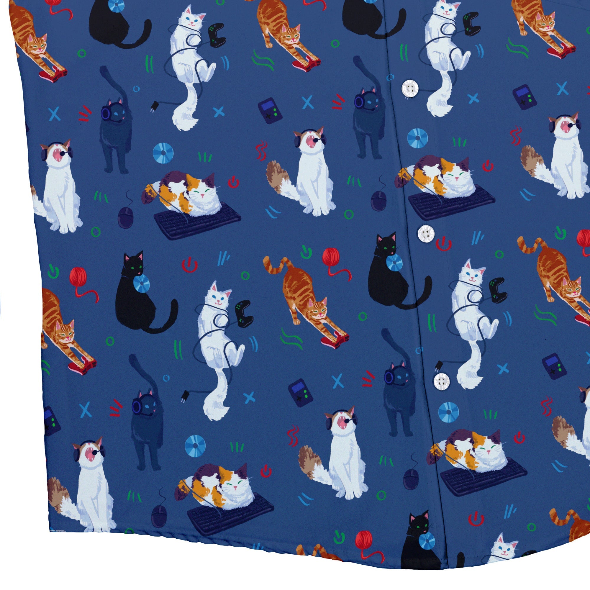 Video Game Cats Light Button Up Shirt - adult sizing - Animal Patterns - Design by Claire Murphy