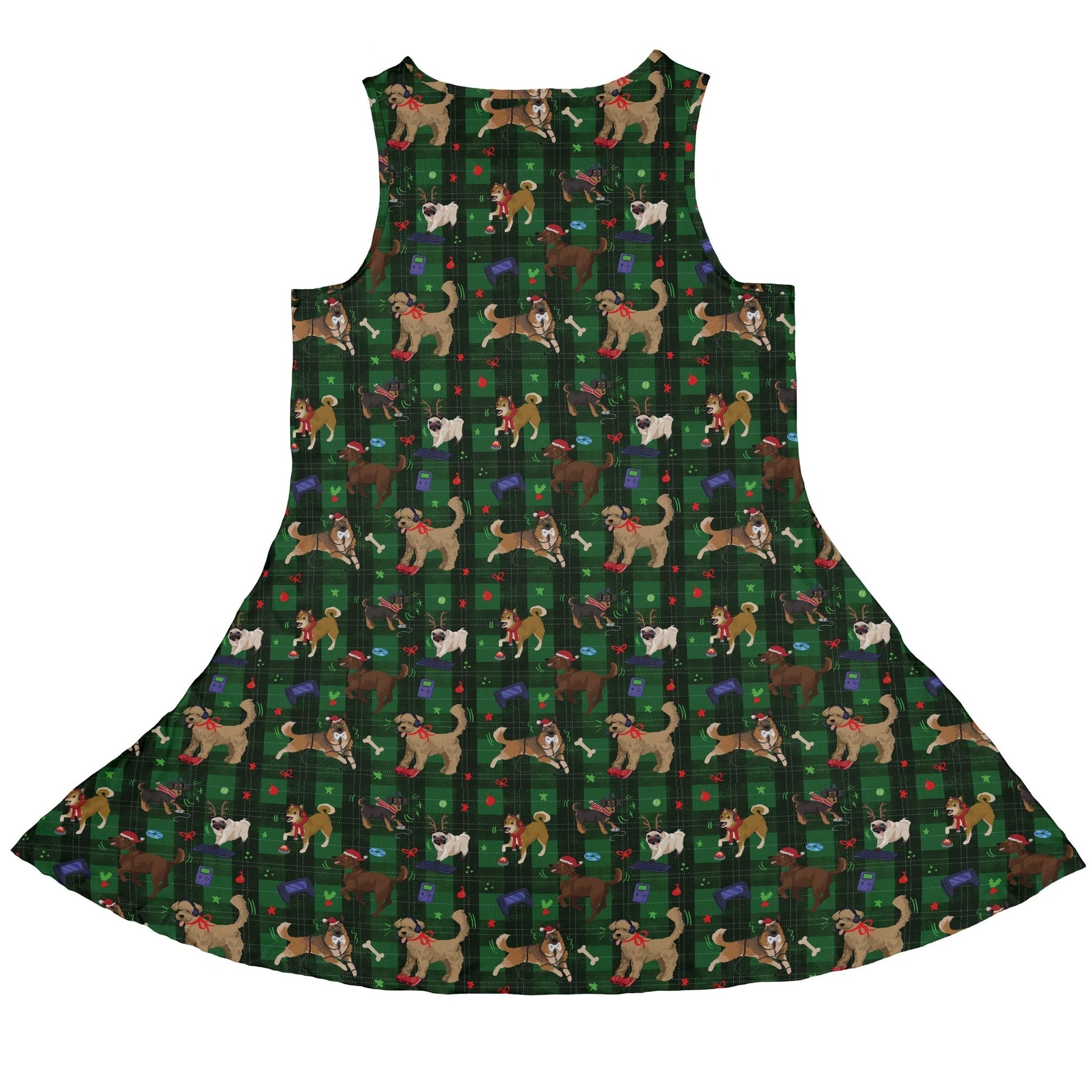 Video Game Dogs Christmas Dress Geek Nerd Christmas Print Design by Claire Murphy lx - C
