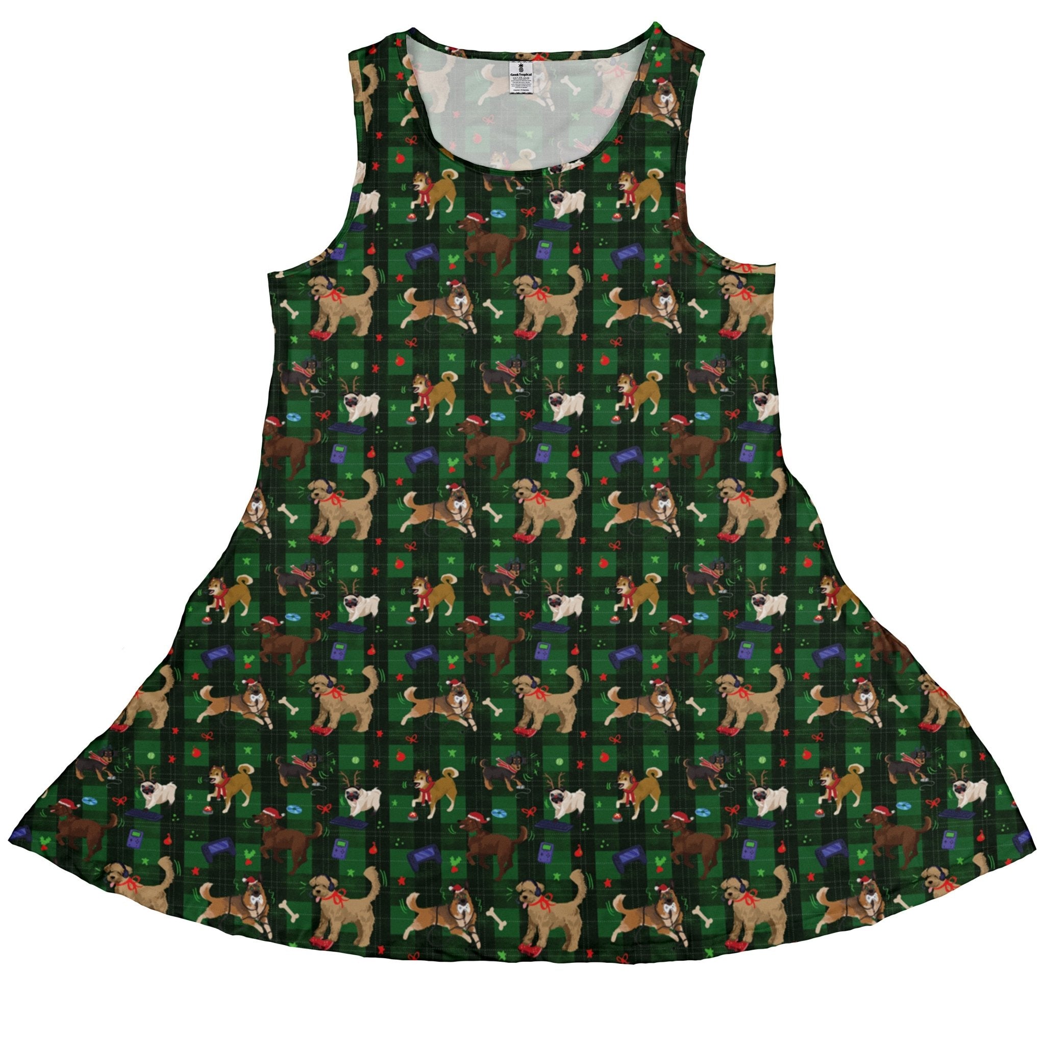 Video Game Dogs Christmas Dress Geek Nerd Christmas Print Design by Claire Murphy lx - C