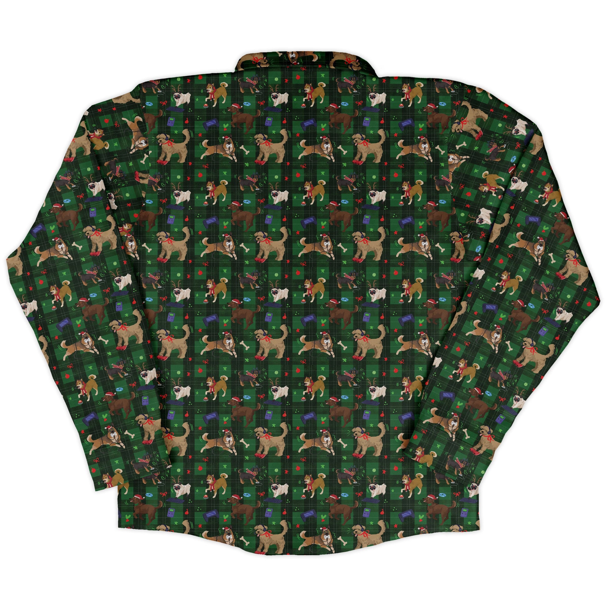Video Game Dogs Christmas Long Sleeve Button Up Shirt