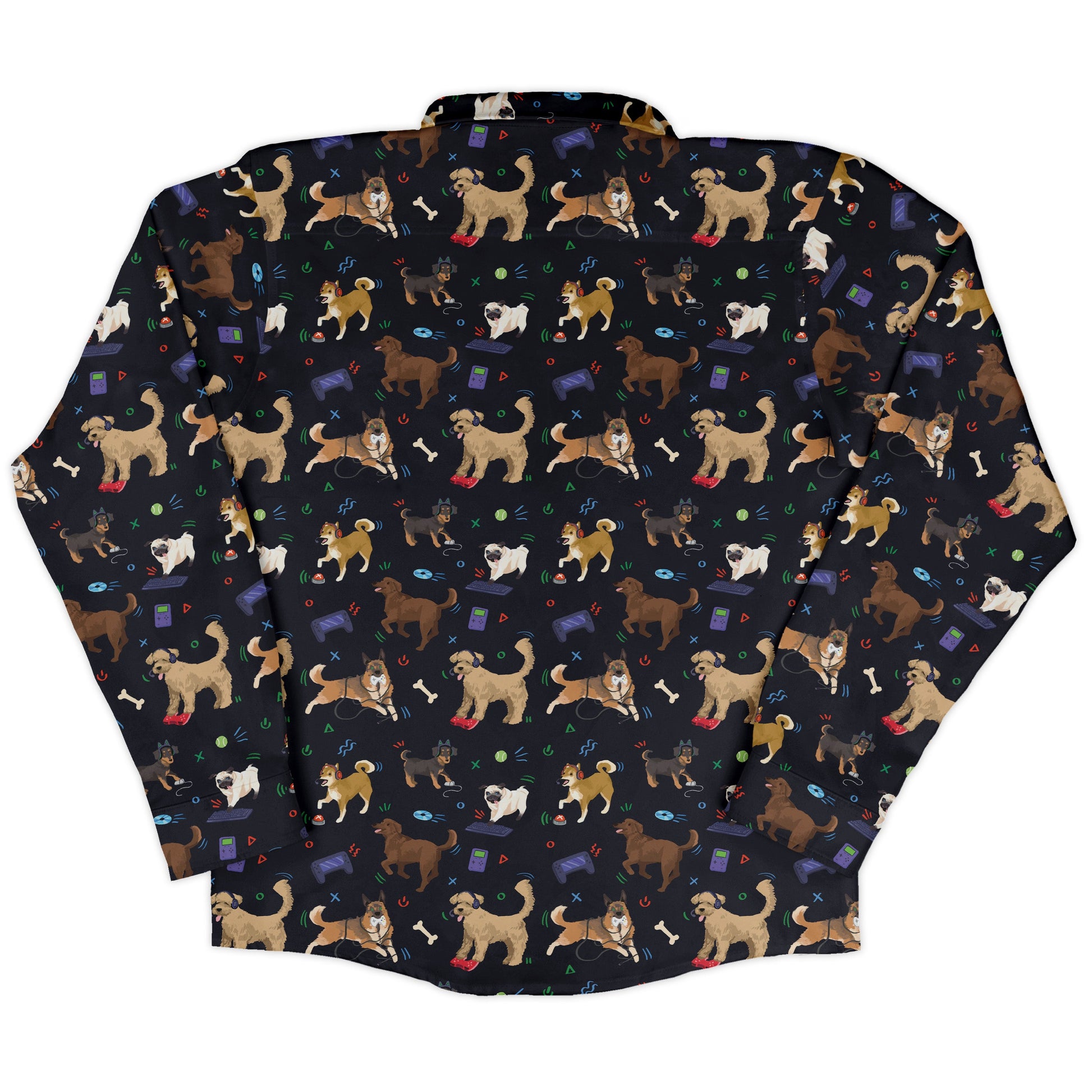Video Game Dogs Dark Long Sleeve Button Up Shirt