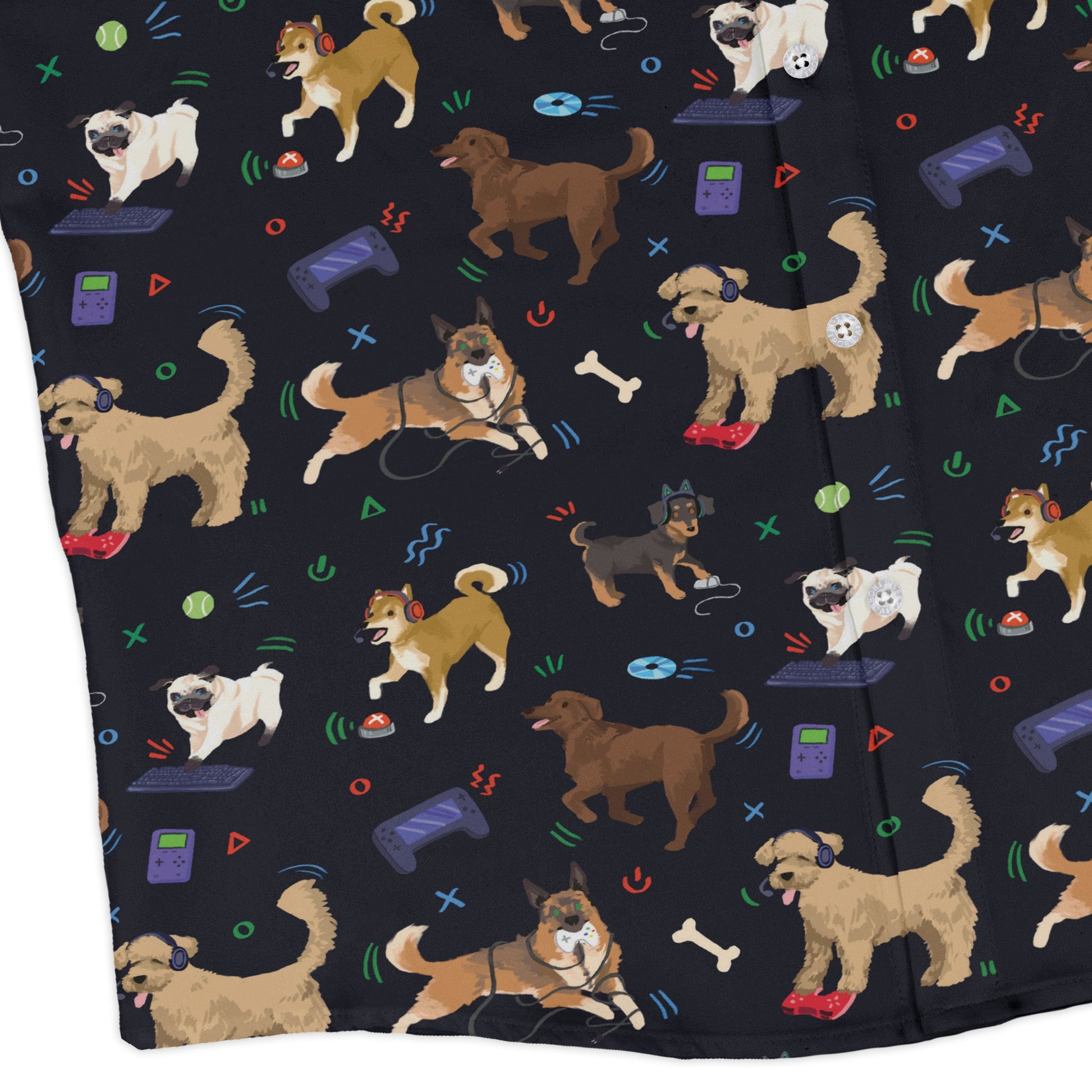 Video Game Dogs Dark Long Sleeve Button Up Shirt