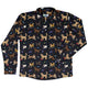 Video Game Dogs Dark Long Sleeve Button Up Shirt Geek Nerd adult sizing Animal Patterns Design by Claire Murphy