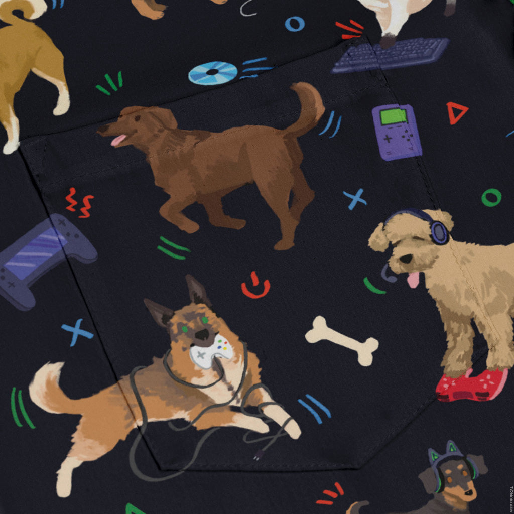 Video Game Dogs Dark Long Sleeve Button Up Shirt