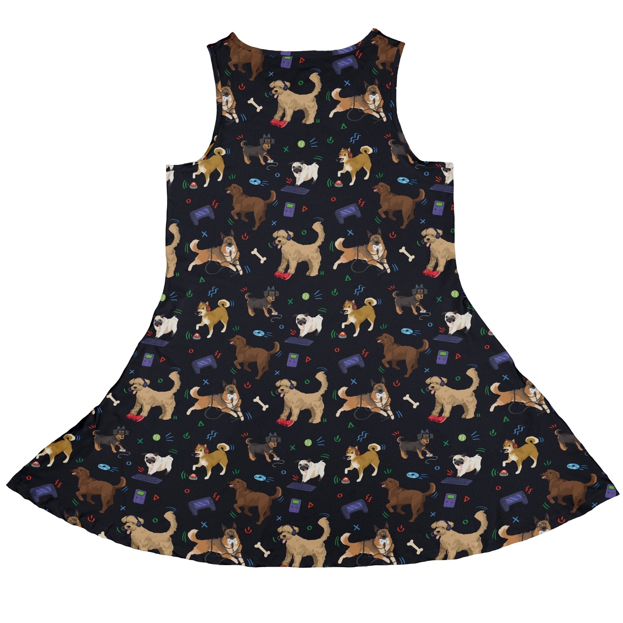 Video Game Dogs Dark Dress Geek Nerd Animal Patterns Design by Claire Murphy lx - C