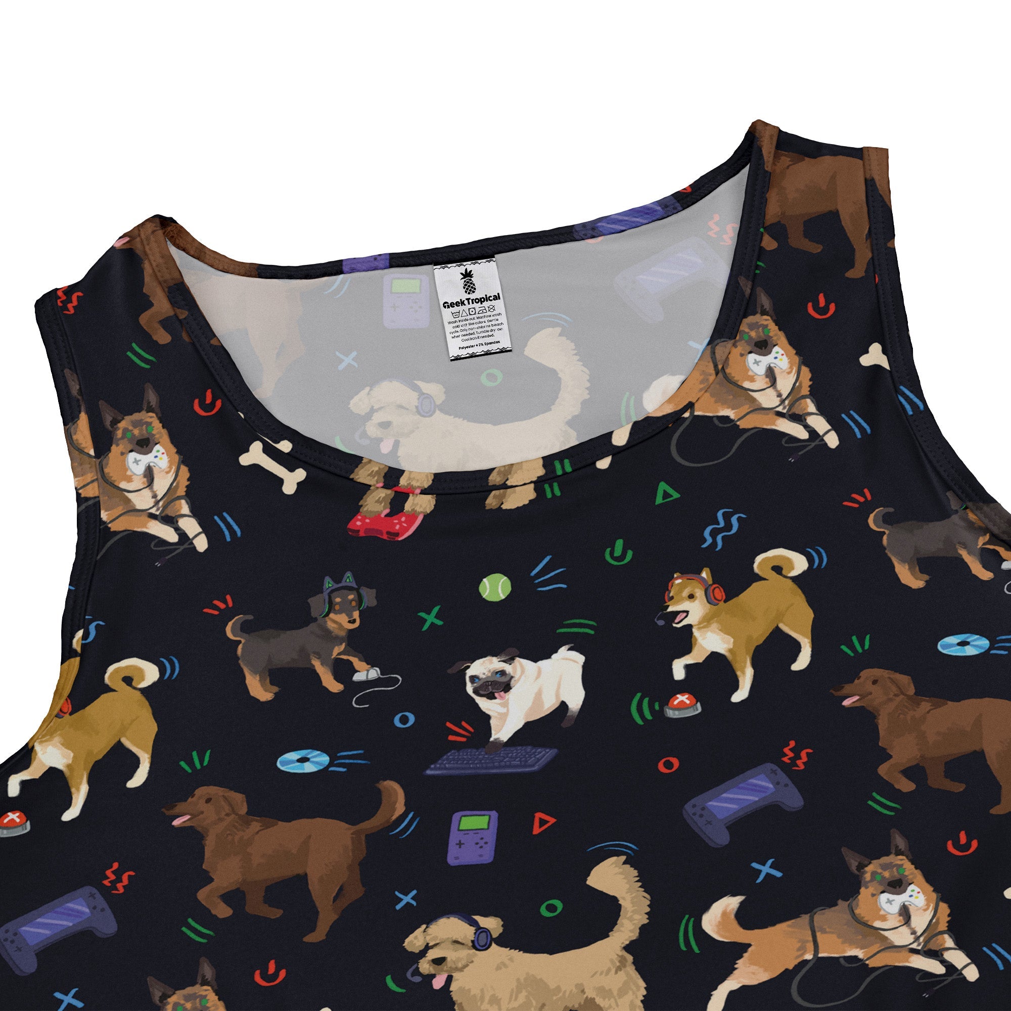 Video Game Dogs Dark Dress Geek Nerd Animal Patterns Design by Claire Murphy lx - C