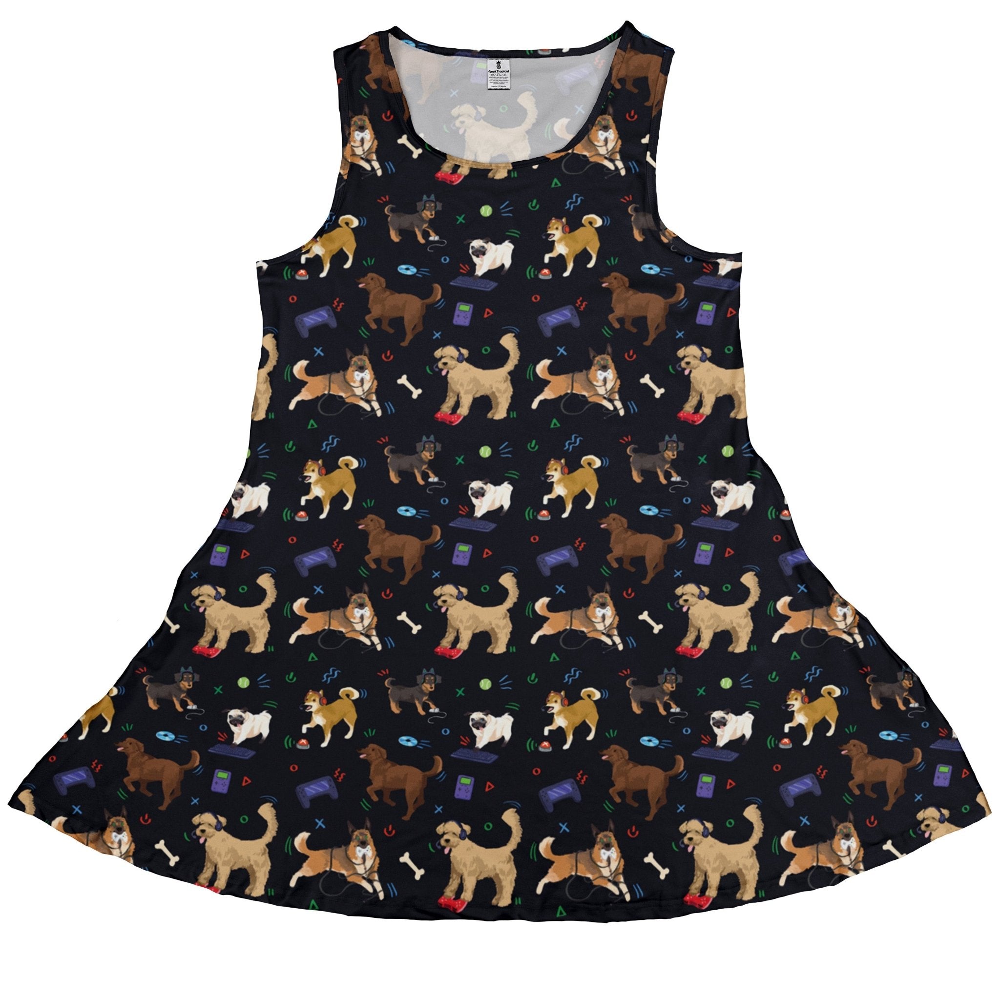 Video Game Dogs Dark Dress Geek Nerd Animal Patterns Design by Claire Murphy lx - C