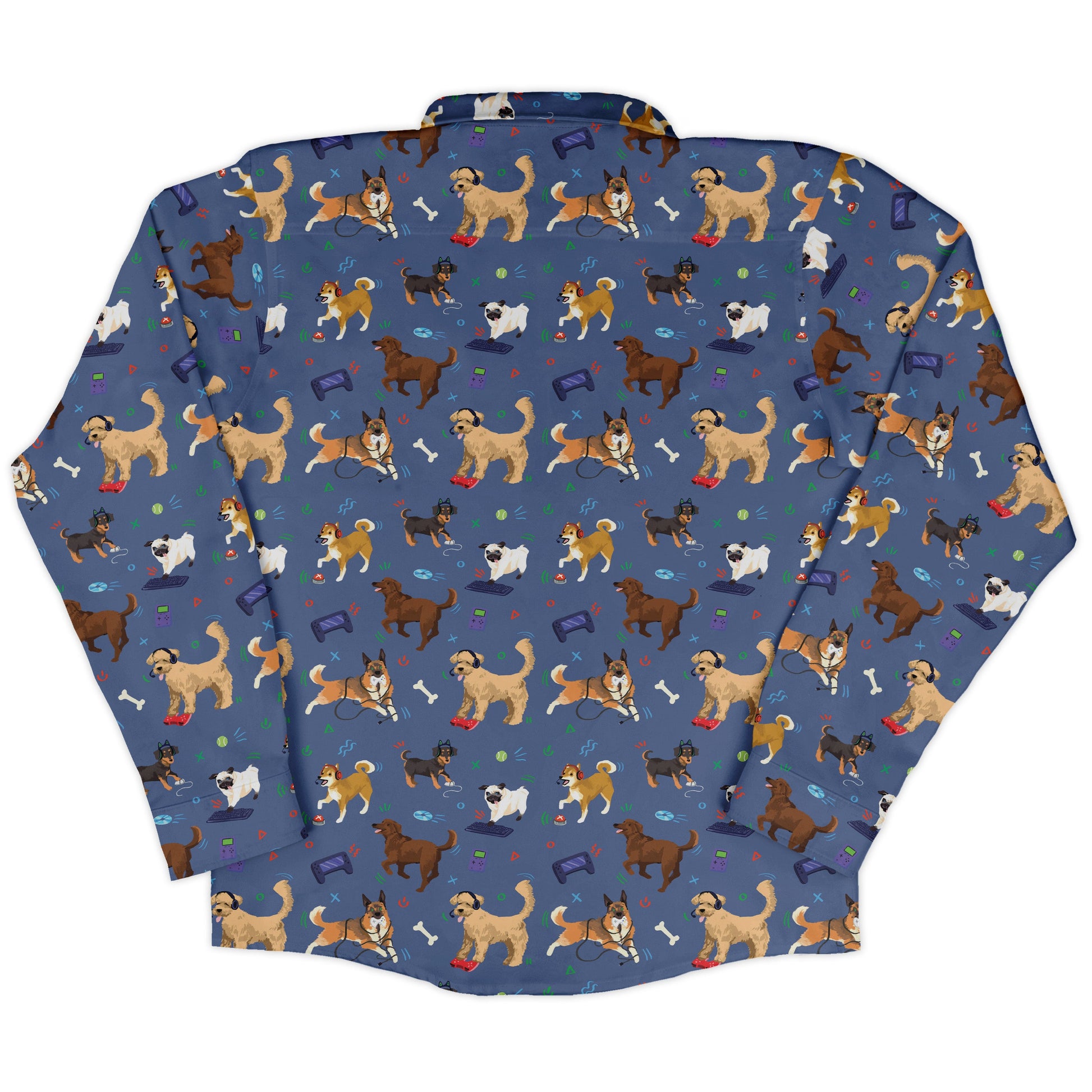 Video Game Dogs Light Long Sleeve Button Up Shirt