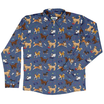 Video Game Dogs Light Long Sleeve Button Up Shirt Geek Nerd adult sizing Animal Patterns Design by Claire Murphy