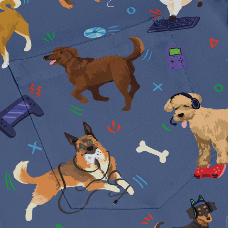 Video Game Dogs Light Long Sleeve Button Up Shirt Geek Nerd adult sizing Animal Patterns Design by Claire Murphy