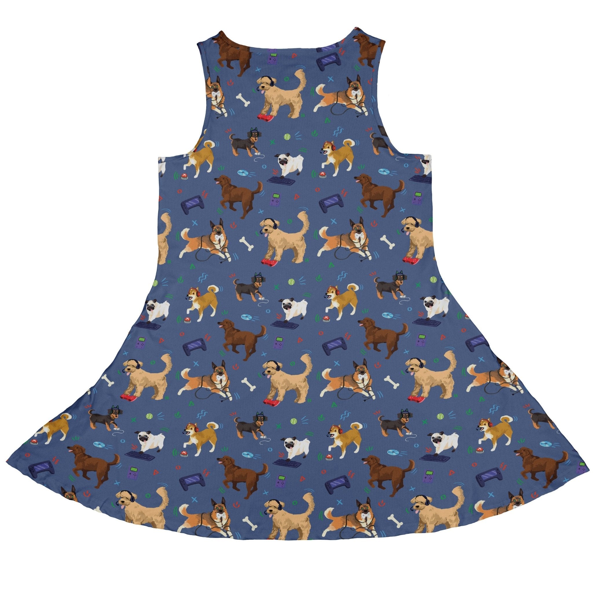 Video Game Dogs Light Dress Geek Nerd Animal Patterns Design by Claire Murphy lx - C