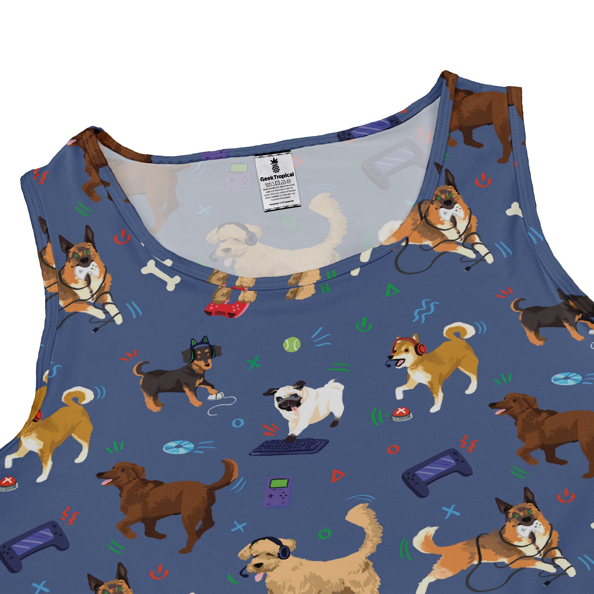 Video Game Dogs Light Dress Geek Nerd Animal Patterns Design by Claire Murphy lx - C