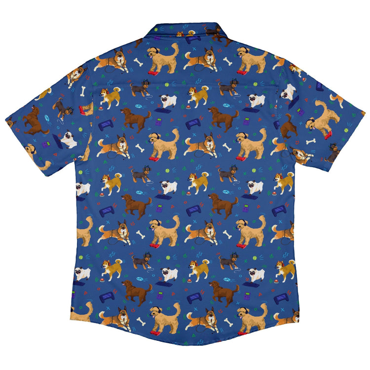 Video Game Dogs Light Button Up Shirt - adult sizing - Animal Patterns - Design by Claire Murphy