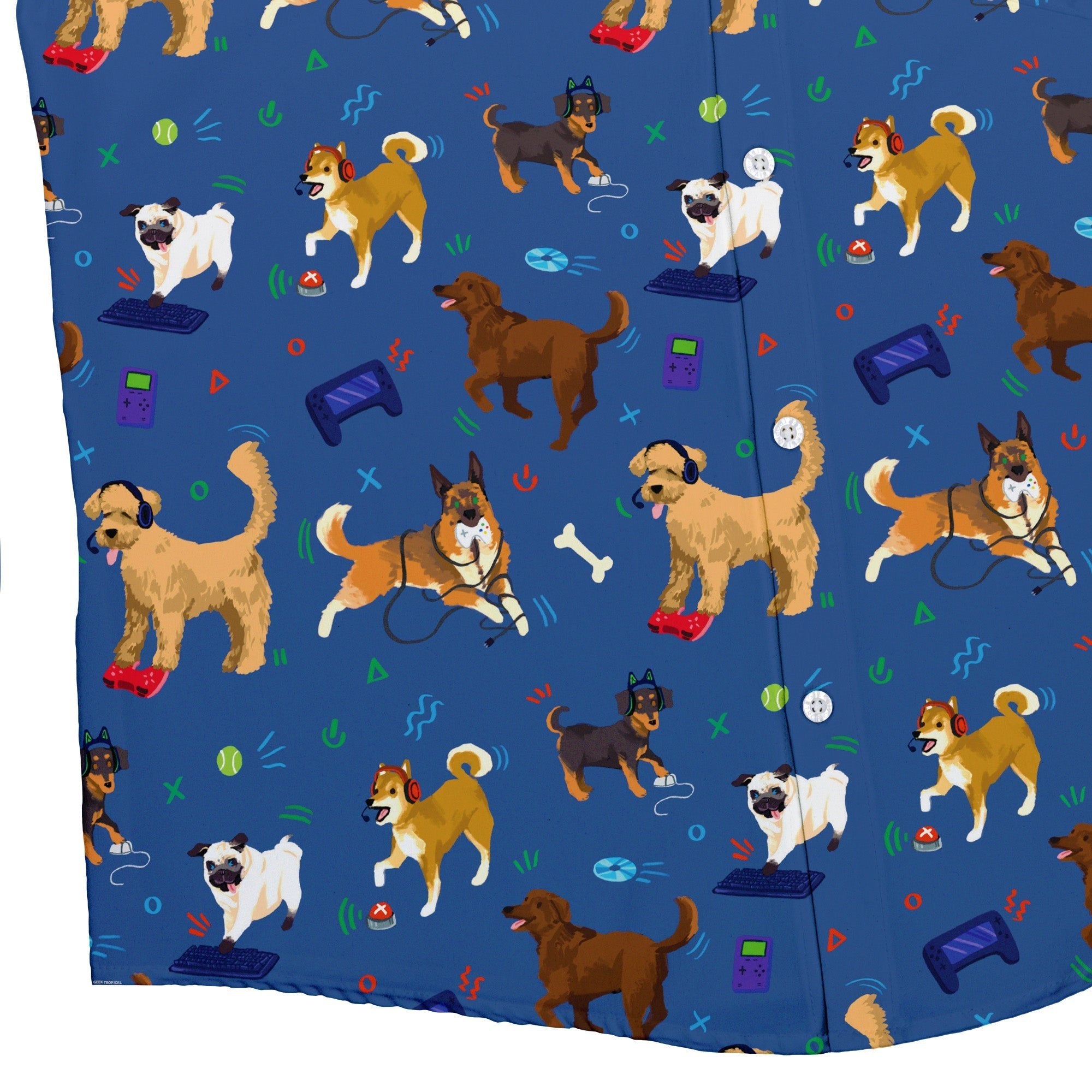 Video Game Dogs Light Button Up Shirt - adult sizing - Animal Patterns - Design by Claire Murphy