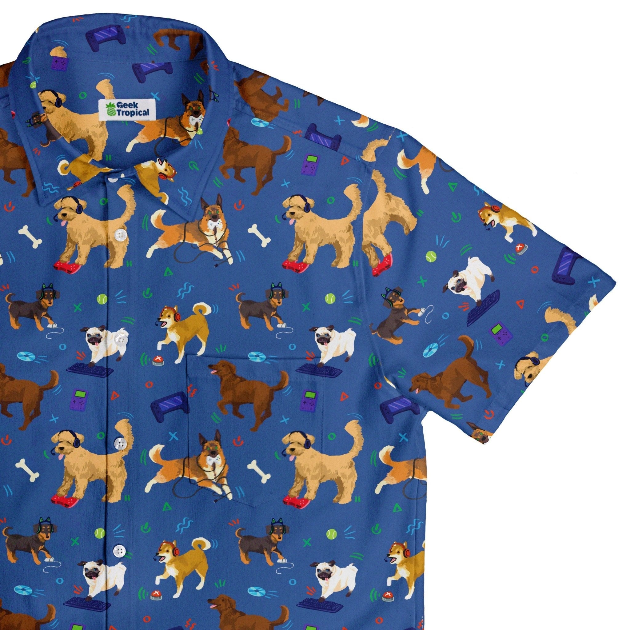 Clearance Ready - to - Ship Video Game Dogs Light Button Up Shirt Geek Nerd adult sizing All Adult Button Up Shirts Animal Patterns