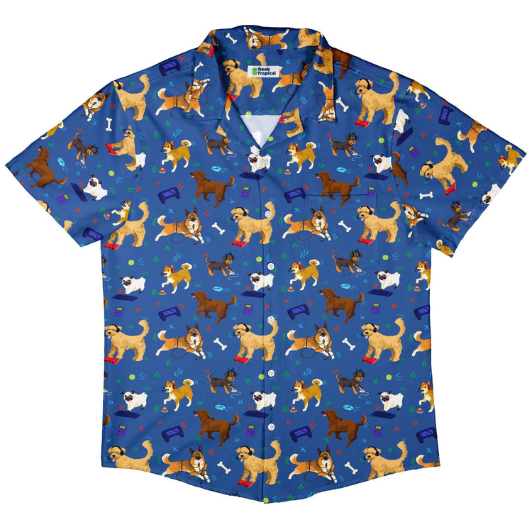 Video Game Dogs Light Button Up Shirt - adult sizing - Animal Patterns - Design by Claire Murphy