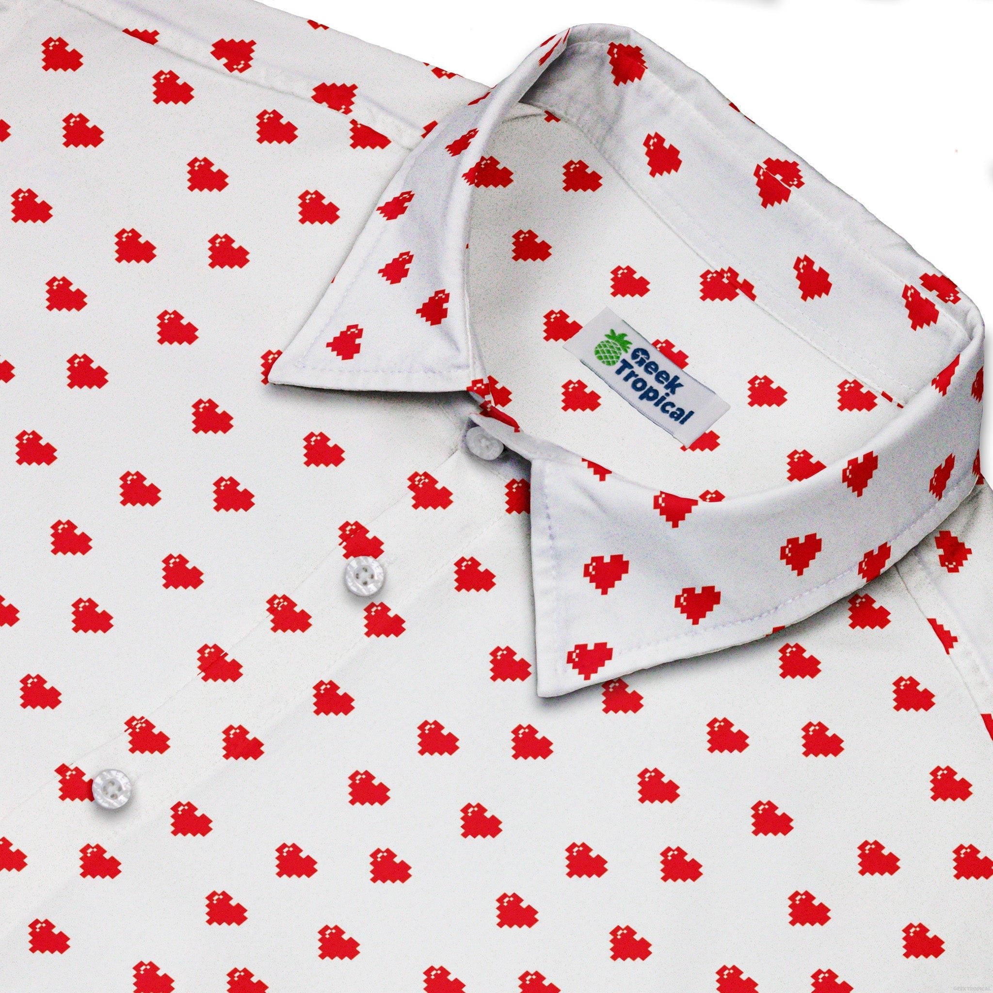 Video Game Heart White Button Up Shirt - adult sizing - Design by Heather Davenport - Simple Patterns