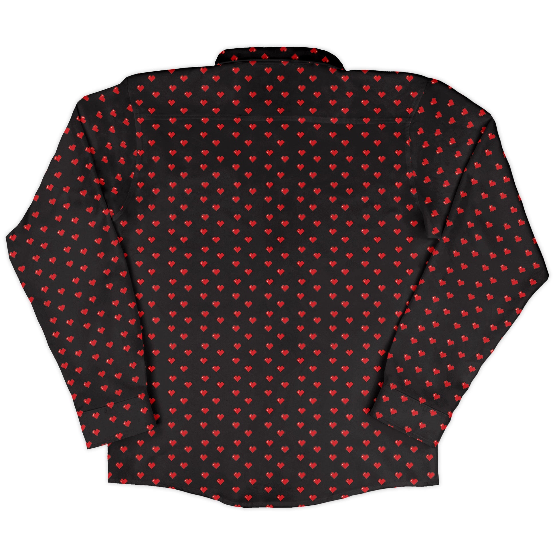 Video Game Hearts Black Long Sleeve Button Up Shirt