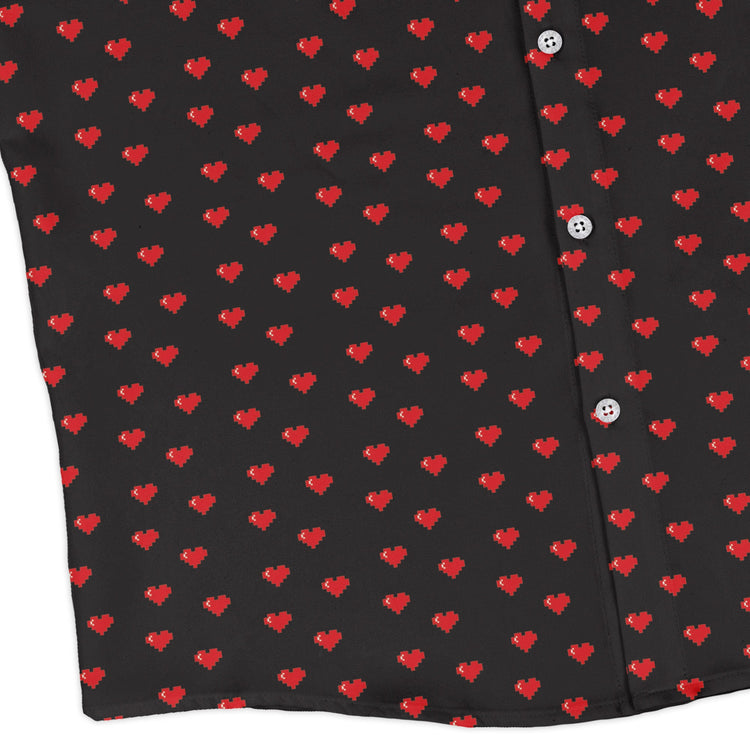 Video Game Hearts Black Long Sleeve Button Up Shirt Geek Nerd adult sizing Design by Heather Davenport FLOW DESC WRITING