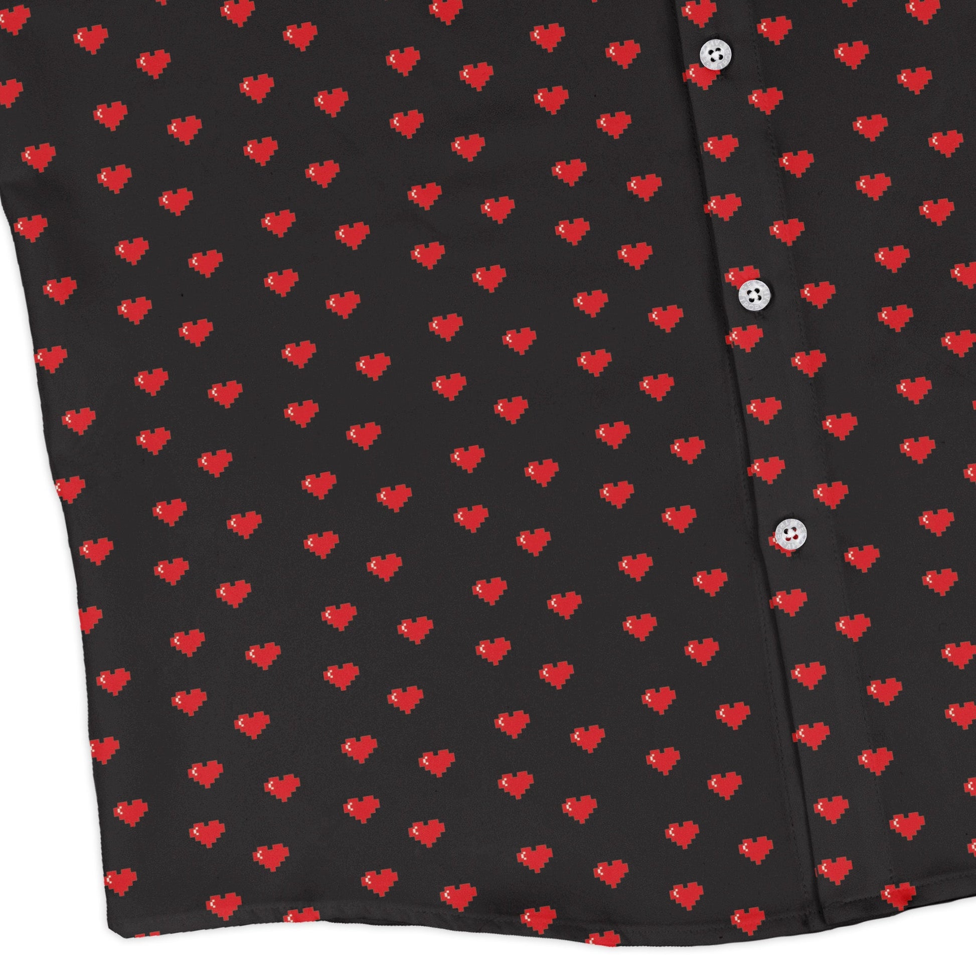 Video Game Hearts Black Long Sleeve Button Up Shirt
