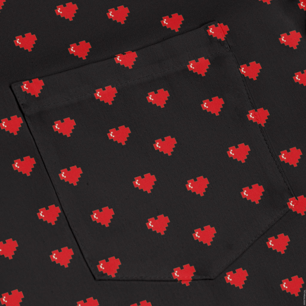 Video Game Hearts Black Long Sleeve Button Up Shirt