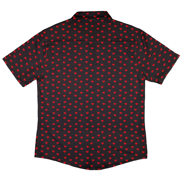 Video Game Hearts Black Button Up Shirt - adult sizing - Design by Heather Davenport - Simple Patterns