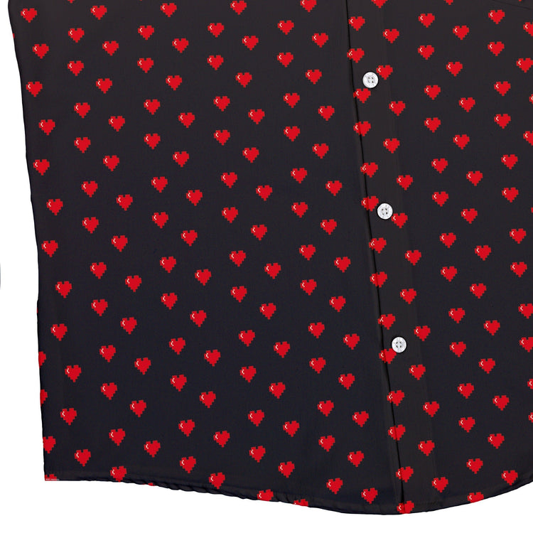 Video Game Hearts Black Button Up Shirt - adult sizing - Design by Heather Davenport - Simple Patterns