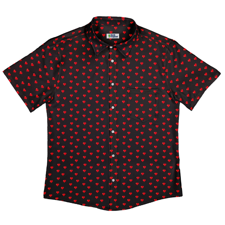 Video Game Hearts Black Button Up Shirt - adult sizing - Design by Heather Davenport - Simple Patterns
