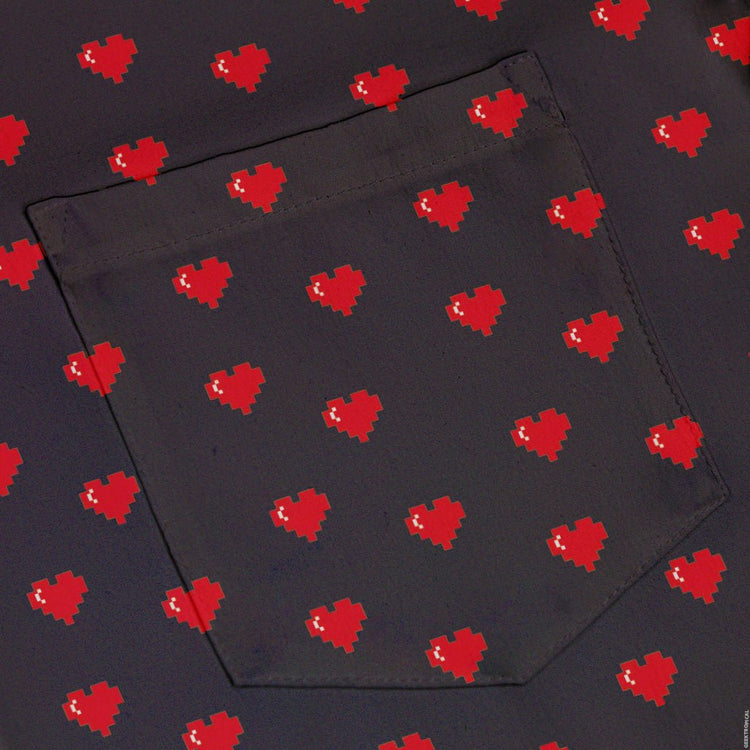 Video Game Hearts Black Button Up Shirt - adult sizing - Design by Heather Davenport - Simple Patterns