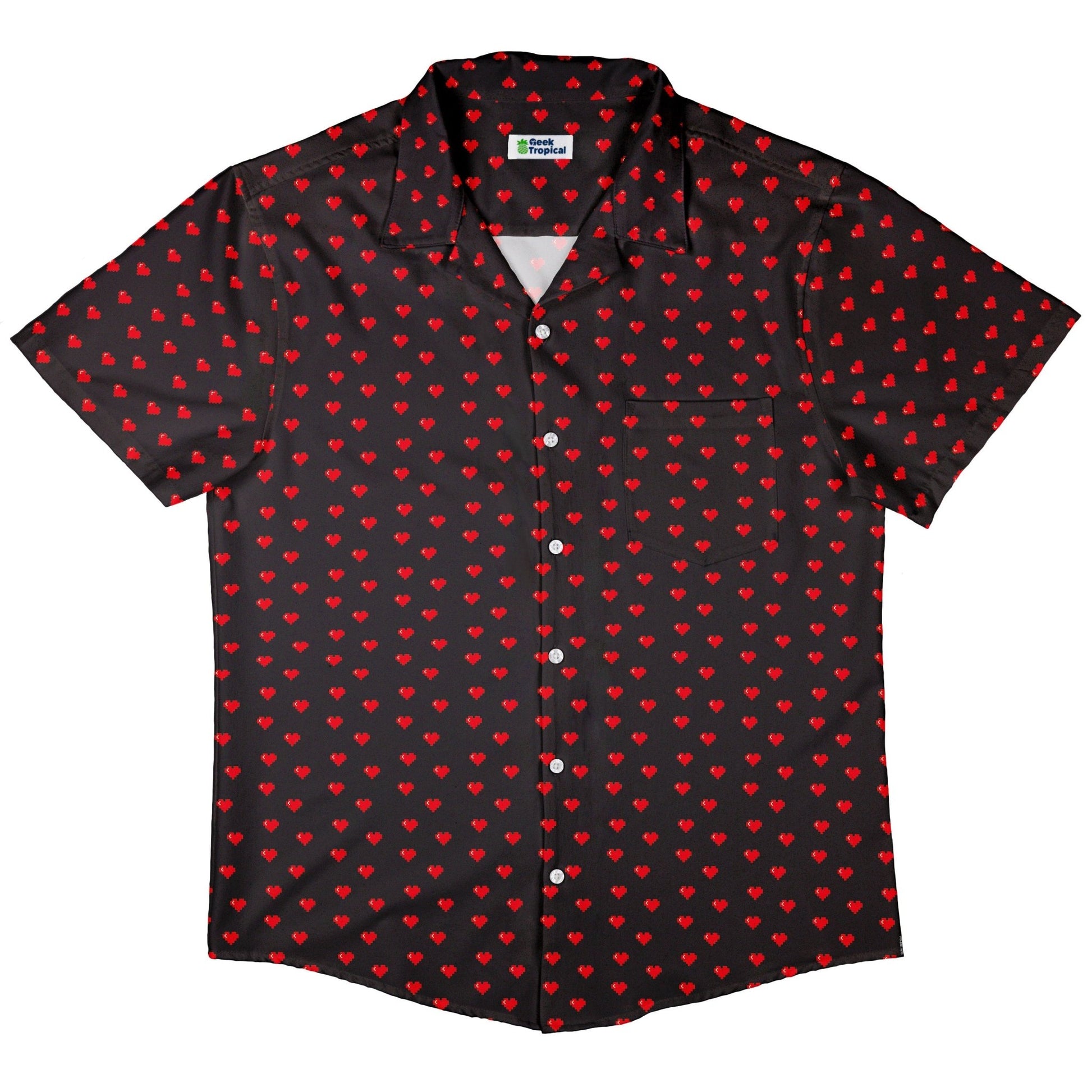 Video Game Hearts Black Button Up Shirt - adult sizing - Design by Heather Davenport - Simple Patterns