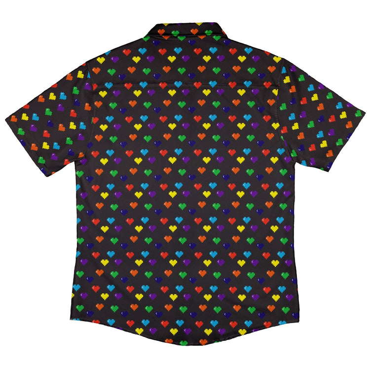 Video Game LGBTQ+ Pride Hearts Button Up Shirt - adult sizing - Design by Heather Davenport - Pride Patterns