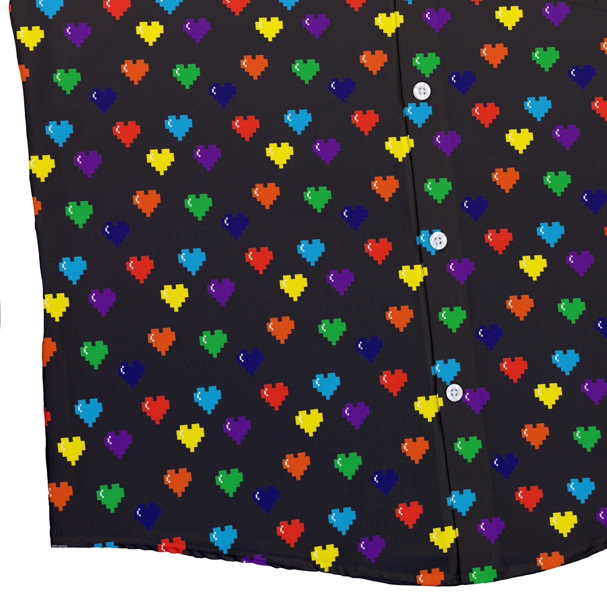 Video Game LGBTQ+ Pride Hearts Button Up Shirt - adult sizing - Design by Heather Davenport - Pride Patterns