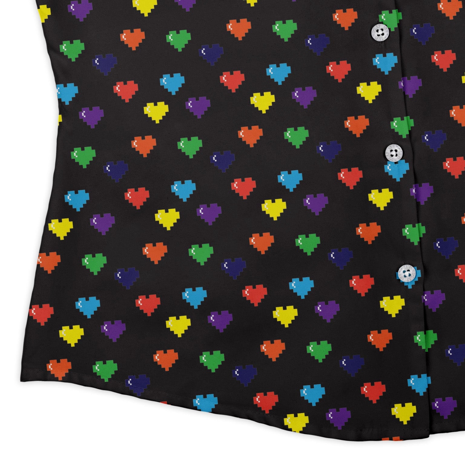 Video Game LGBTQ+ Pride Hearts Curvy Button Up Shirt Geek Nerd Design by Heather Davenport Pride Patterns video game arcade print