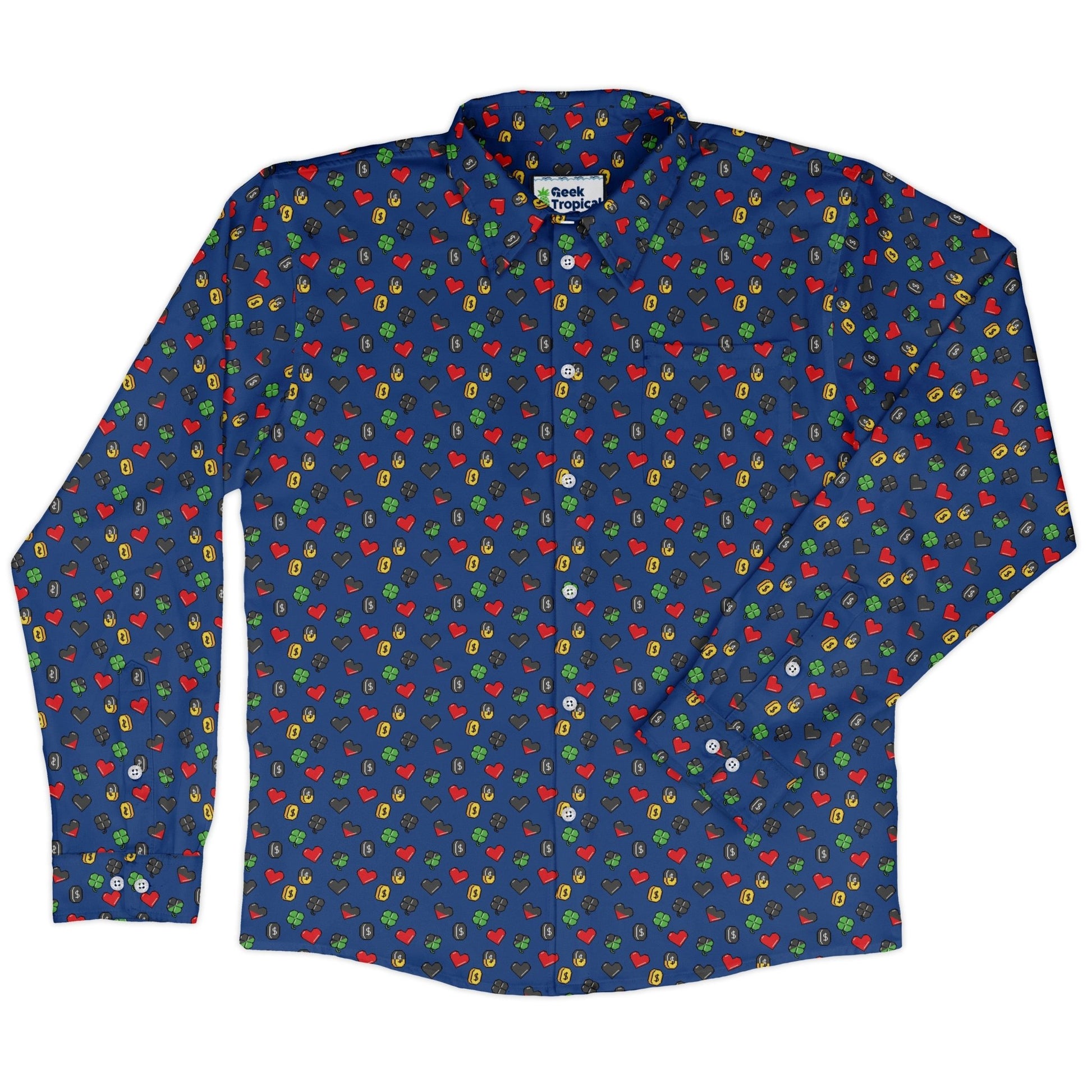 Video Game Stats Long Sleeve Button Up Shirt Geek Nerd 0925 adult sizing All Adult Button Up Shirts