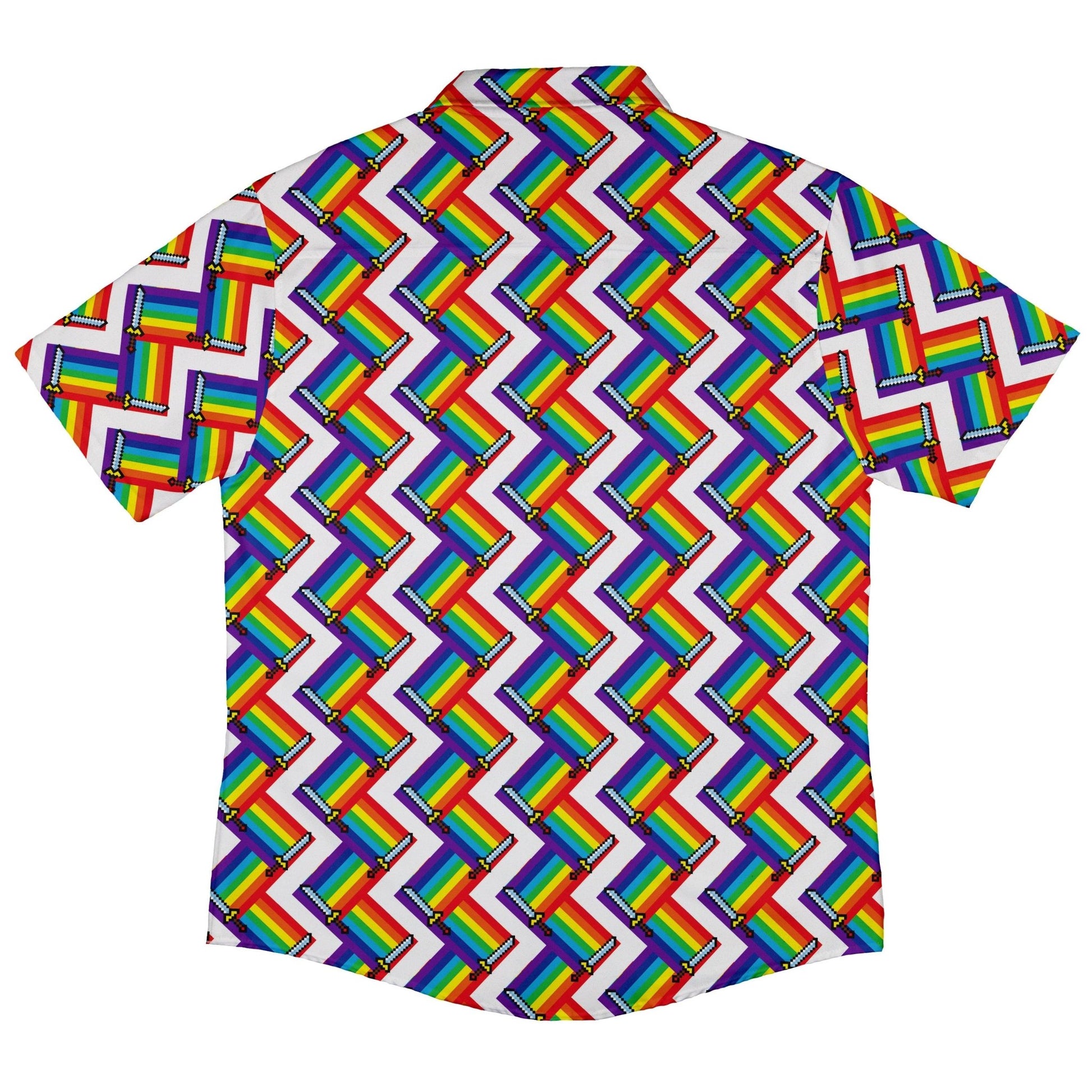 Video Game Swords Rainbow LGBTQ+ Pride Button Up Shirt - adult sizing - Design by Heather Davenport - Pride Patterns