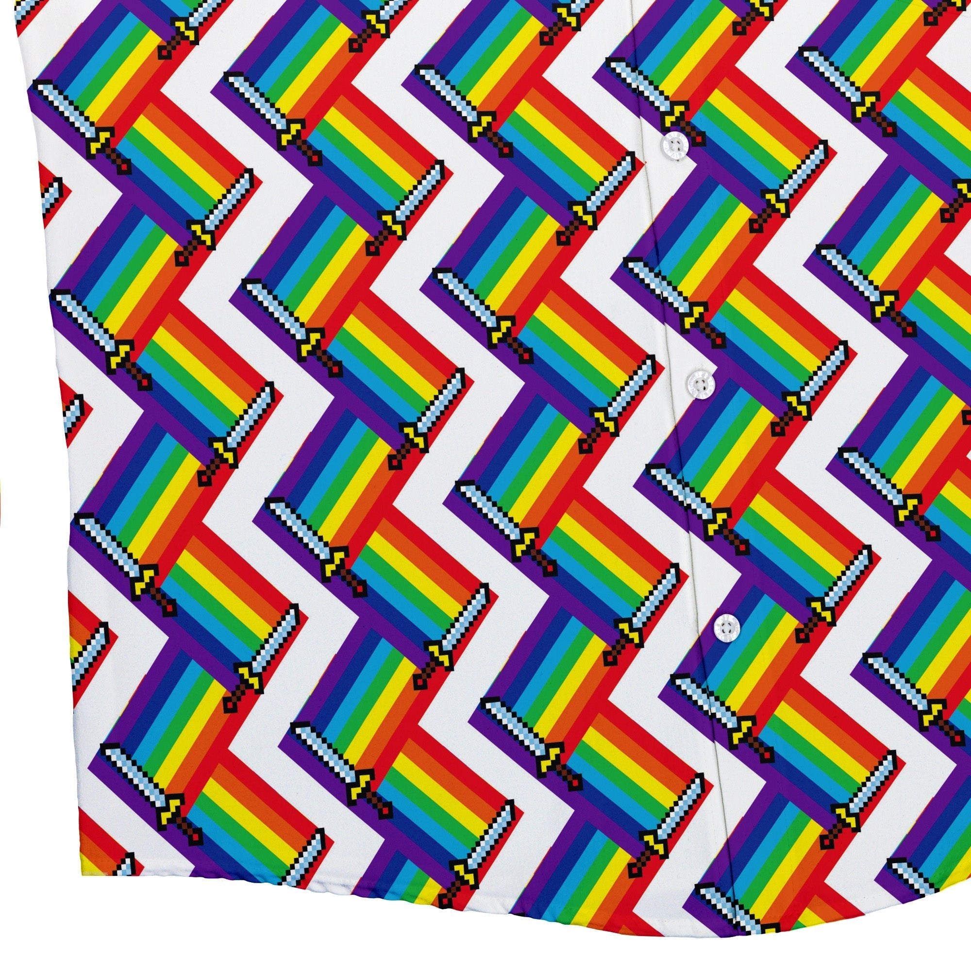 Video Game Swords Rainbow LGBTQ+ Pride Button Up Shirt - adult sizing - Design by Heather Davenport - Pride Patterns