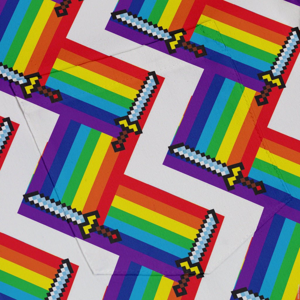 Video Game Swords Rainbow LGBTQ+ Pride Button Up Shirt - adult sizing - Design by Heather Davenport - Pride Patterns