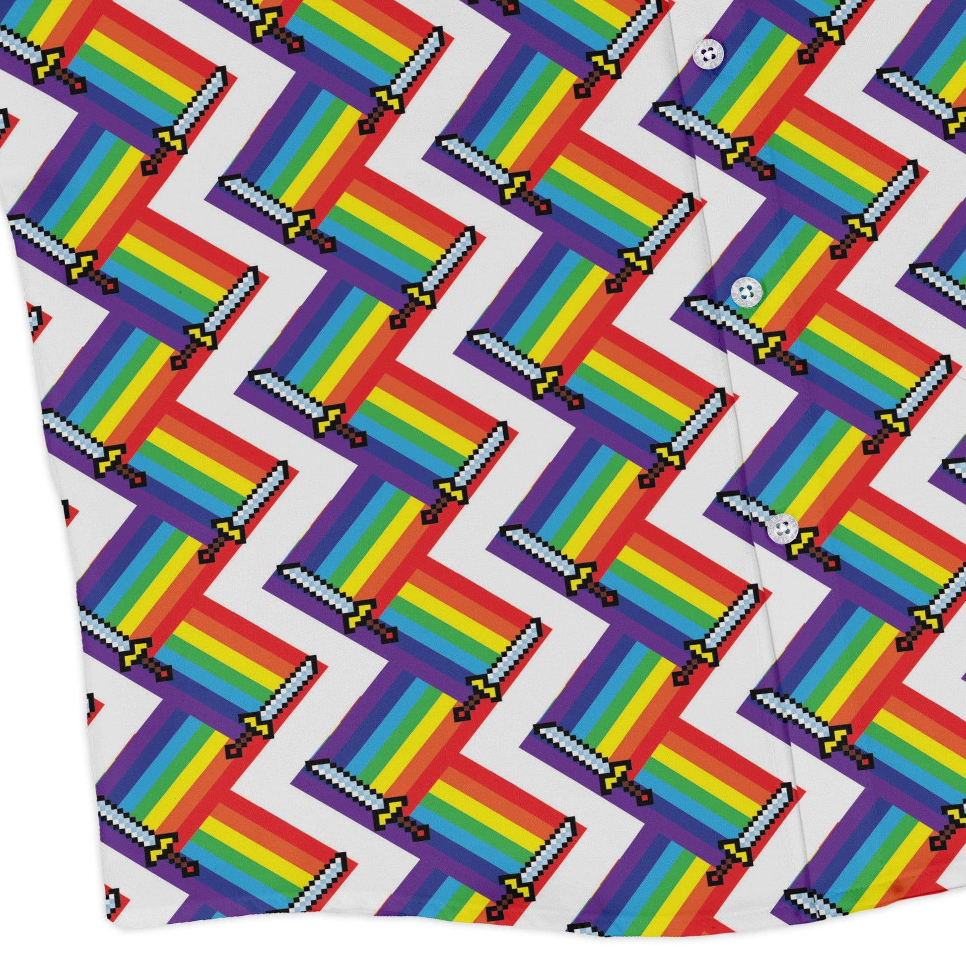 Video Game Swords Rainbow LGBTQ+ Pride Long Sleeve Button Up Shirt