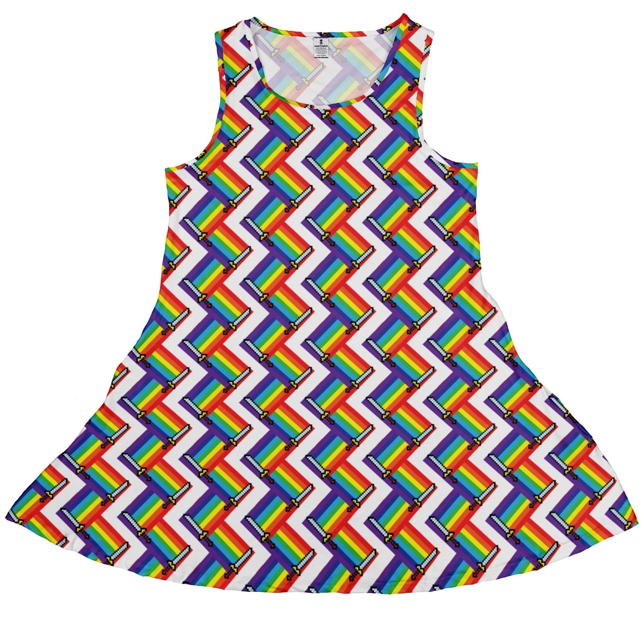 Video Game Swords Rainbow LGBTQ+ Pride Dress Geek Nerd Design by Heather Davenport lx - C Pride Patterns