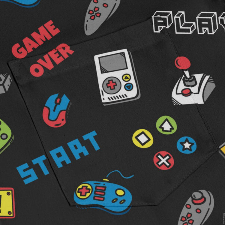 Video Gamer Black Video Game Long Sleeve Button Up Shirt Geek Nerd adult sizing video game arcade print