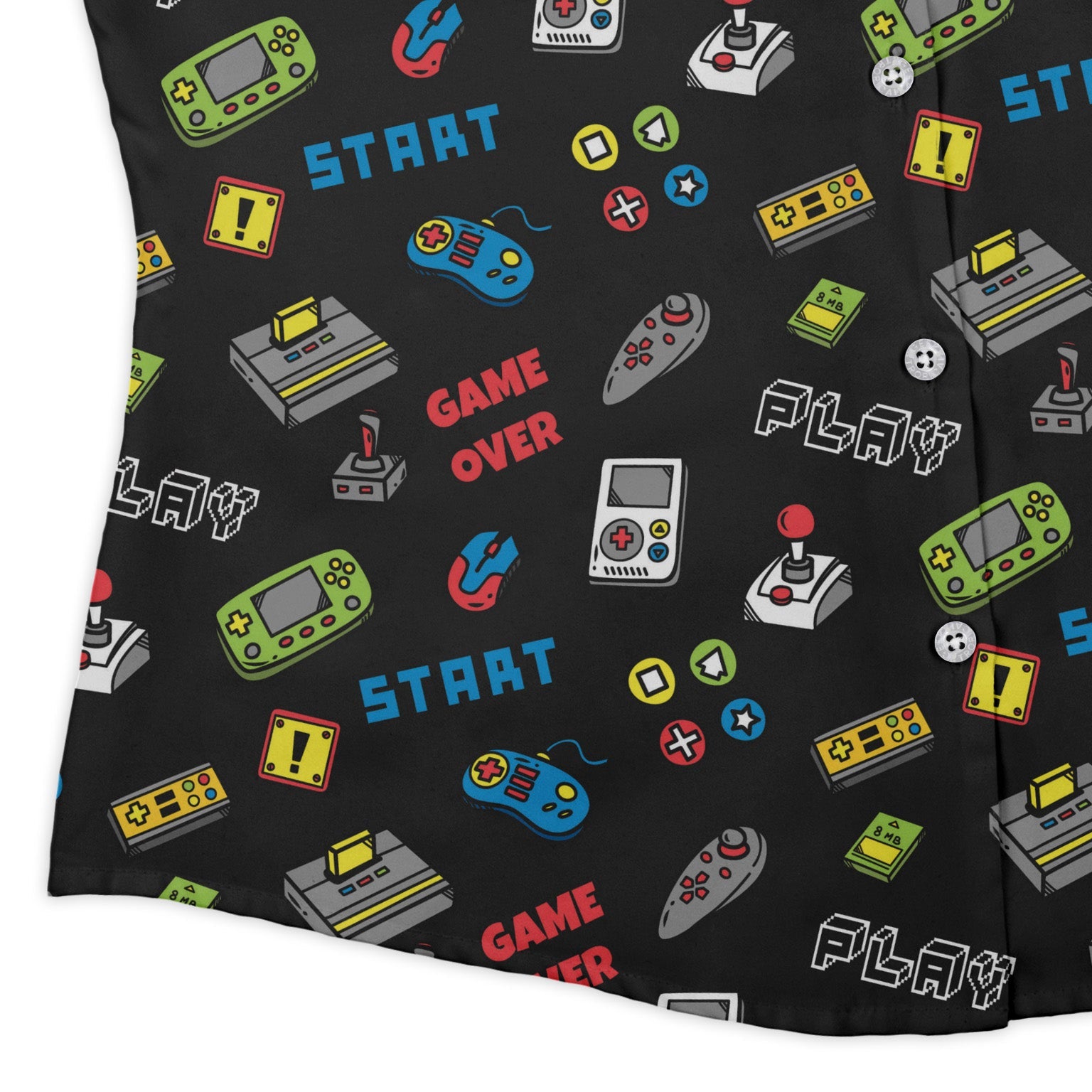 Video Gamer Black Video Game Curvy Button Up Shirt Geek Nerd video game arcade print women